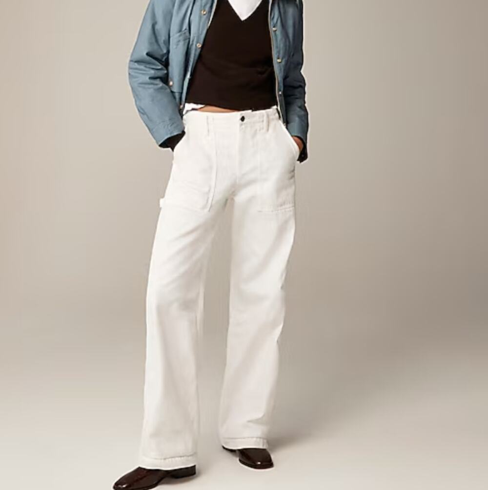 NWT J Crew Sailor White Slim Wide Leg High Rise Jeans Size 35 Clean Girl Capsule